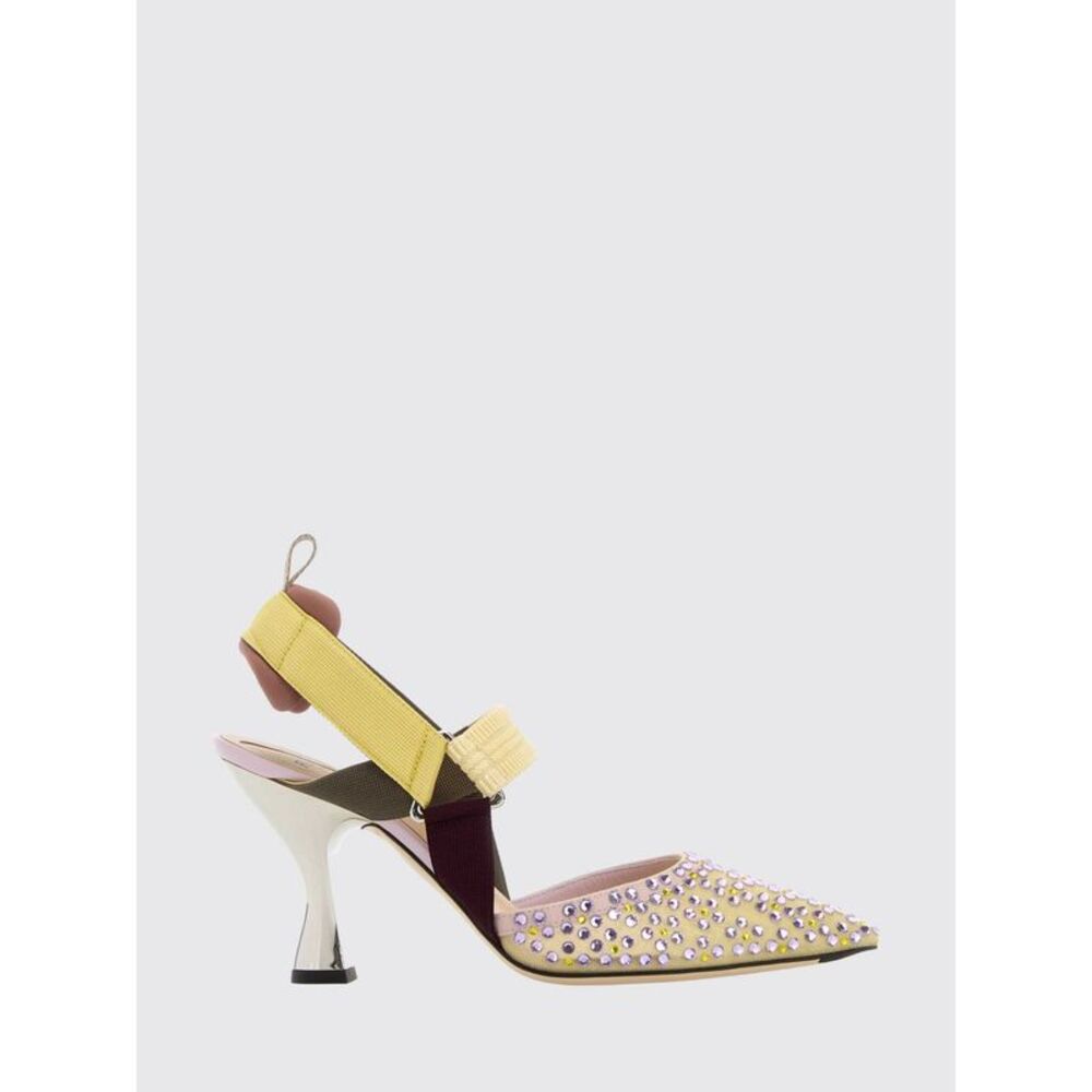 Fendi Women Colibri¬ Fendi Mesh Nylon Slingbacks With Rhinestones